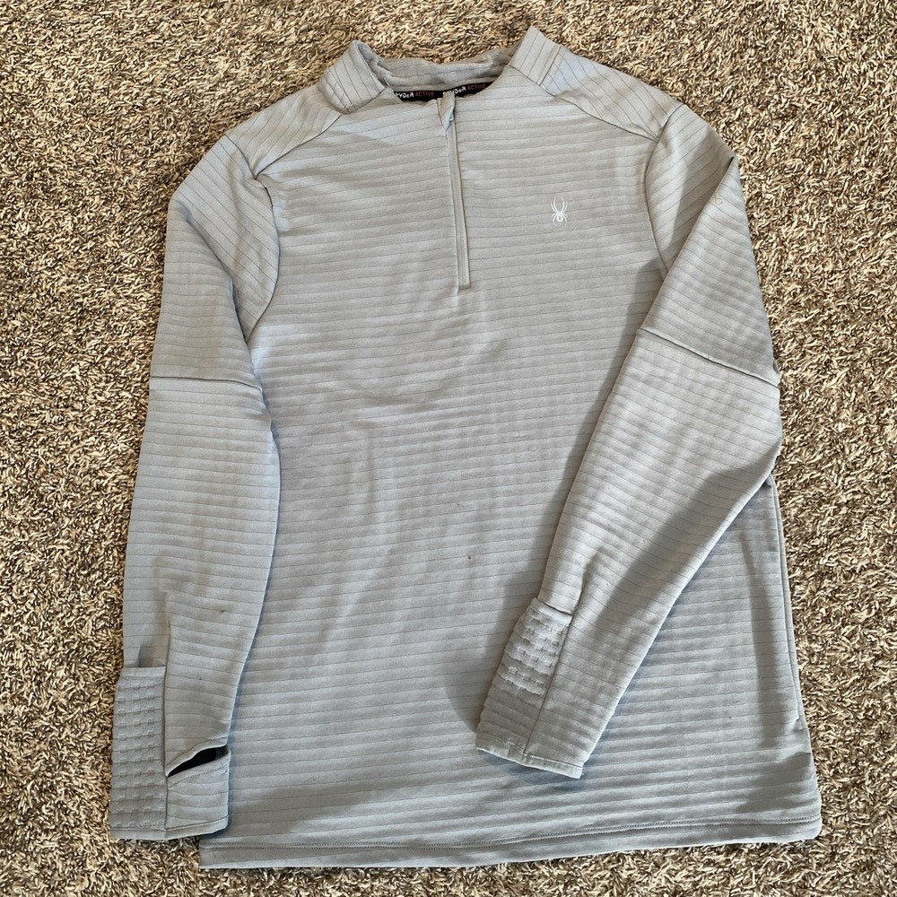 Spyder Quarter‎ Zip Pullover Mens Large Grey Textured Activewear Thumbhole Mock